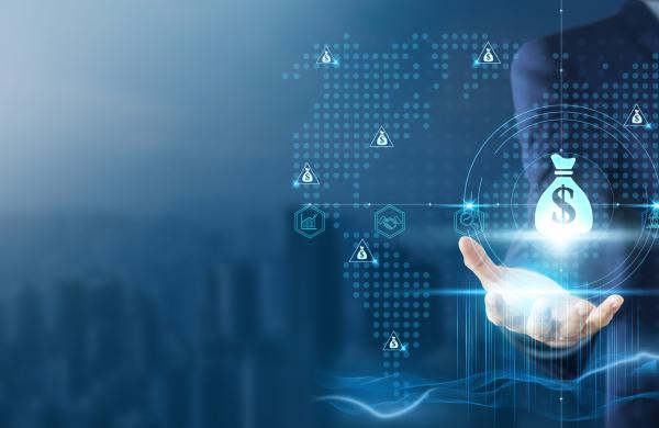 Investment: Businessman Holding Investment on Global Technology Network, Market Trends and Analysis, Financial Growth, Strategic Planning.Opportunities.