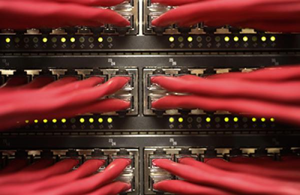 High End Data Cables Feed Into Servers