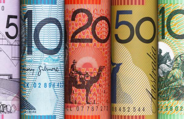 Close-up of colorful plastic Australian dollar notes