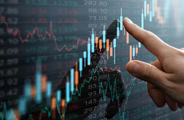 Candlestick chart and data of financial market.