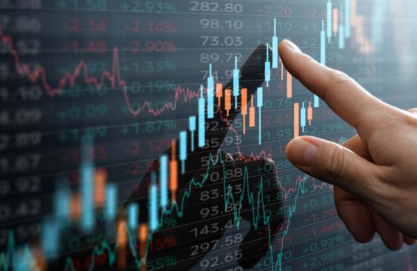 Candlestick chart and data of financial market.