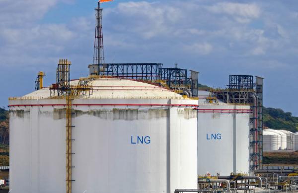 LNG storage tanks at regasification terminal