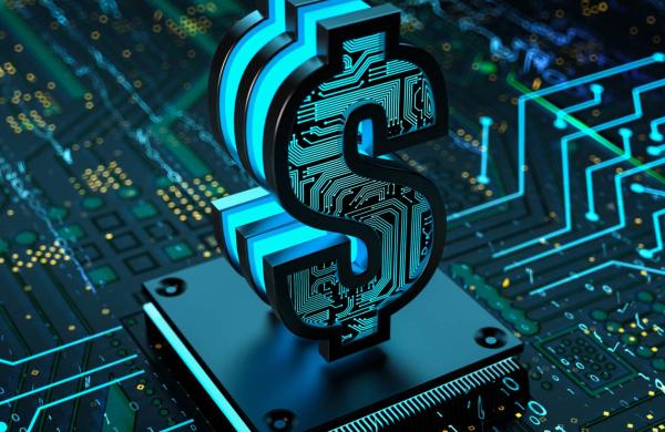 Dollar Sign Made of Circuit Board on Motherboard and CPU