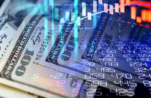 Cash dollar bills and stock market indicators