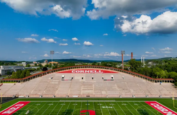 Aerial image of Schoellkopf Field at Cornell University, Ithaca, NY