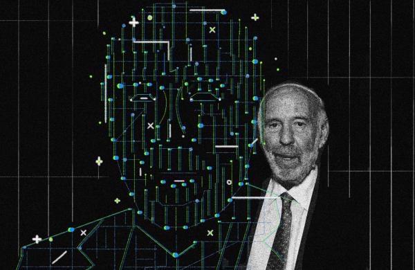 Illustration by II/Photo of Jim Simons (Amanda Gordon/Bloomberg)