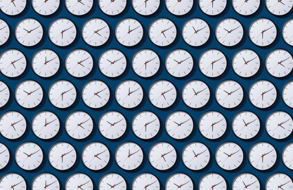 Arranged Timezone Clocks on Blue