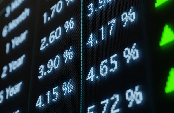 Screen with rising yields and interest rates.
