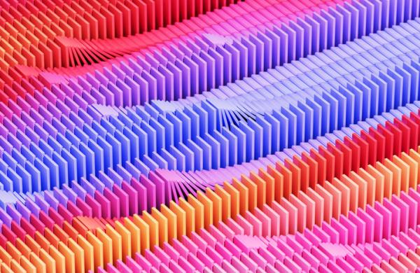 Abstract 3D Image Of Multicolored Blocks Falling Over