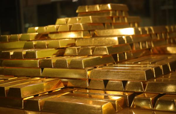 Close-Up Of Gold Ingots Stacked