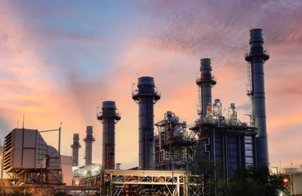 Natural Gas Combined Cycle Power Plant ,Gas turbine electrical power plant with in Twilight power for factory energy concept.