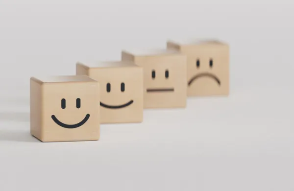 Customer service and Satisfaction concept ,Business people are touching the virtual screen on the happy Smiley face icon to give satisfaction in service. rating very impressed