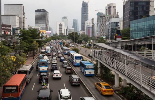 Traffic jam in Jakarta crowded street in Indonesia