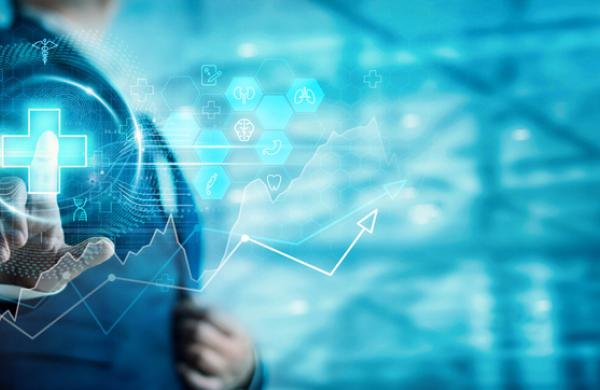 Businessman touch healthcare business network search for medical business service and health insurance. Digital healthcare technology support people health monitoring and global treatment business.