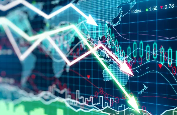 Business graph with arrows tending downwards