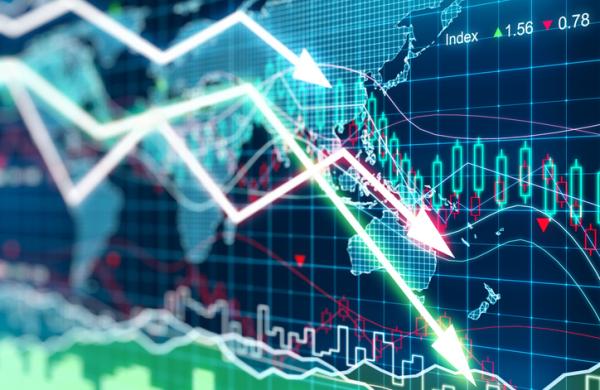 Business graph with arrows tending downwards