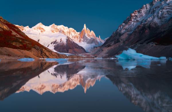 Cerro Torre reflecting in Laguna Torre, Patagonia Argentina