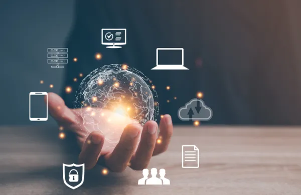 Hand holding virtual Global Internet connection metaverse. Business global internet connection application technology and digital marketing, Financial and banking, Digital link tech, big data.