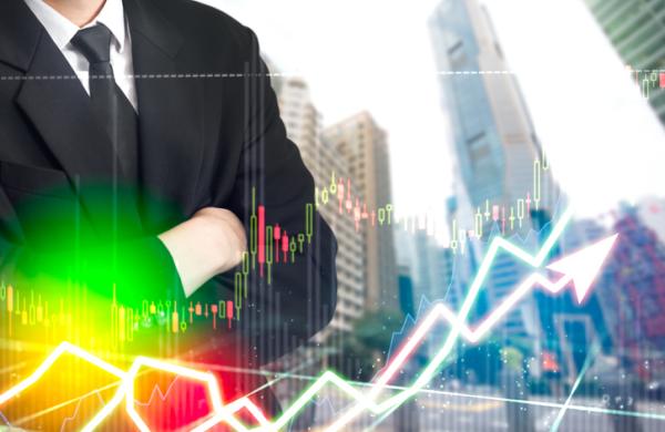 Stock market digital graph chart on LED display concept. A large display of daily stock market price and quotation. Indicator financial forex trade education background.