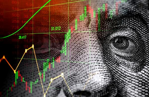 Cash dollar bill and stock market indicators