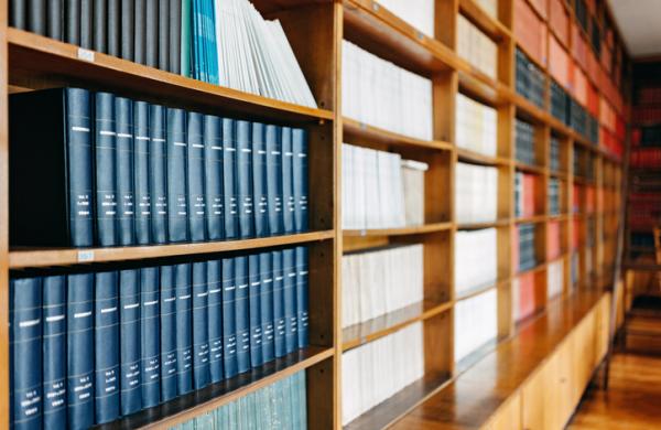Line of books in the library