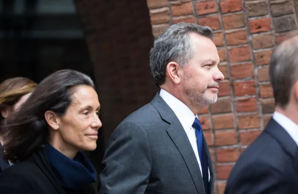 Bill McGlashan leaving federal court in Boston on March 29, 2019. (Scott Eisen/Bloomberg)