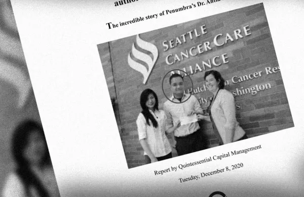  A doctored photo adorning the cover of Quintessential Capital's latest report. (Courtesy of Quintessential)