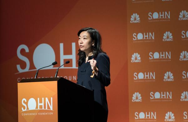 Li Ran, chief investment officer of Half Sky Capital, speaks at the 2018 Sohn Investment Conference. (Kholood Eid/Bloomberg)