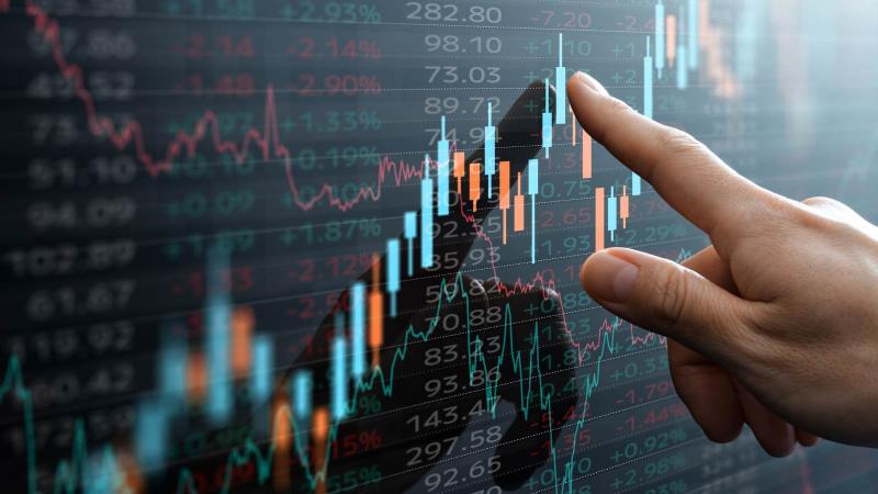 Candlestick chart and data of financial market.