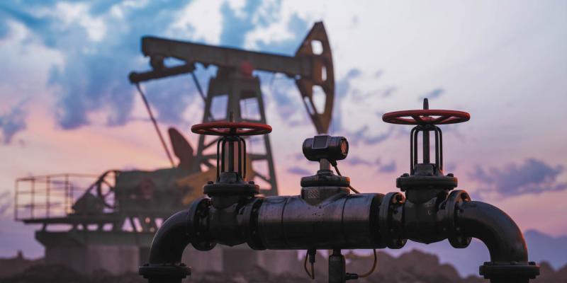 Gas Pipeline In Front Of The Oil Pump