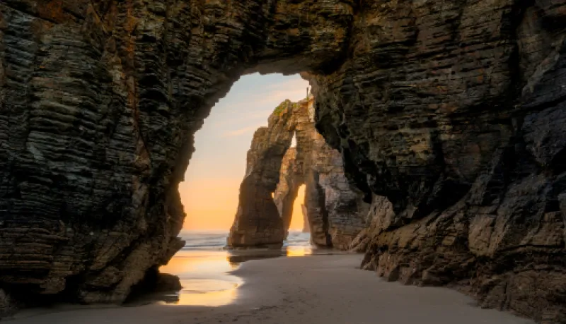 Natural Rock Arches on Cathedrals Beach (playa de las catedrales), Ribadeo, Galicia, Spain 