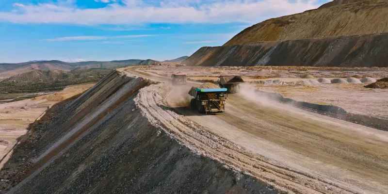 Construction machinery working in open pit mine