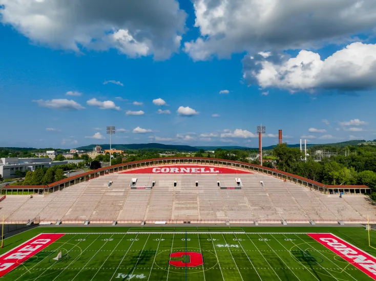 Aerial image of Schoellkopf Field at Cornell University, Ithaca, NY