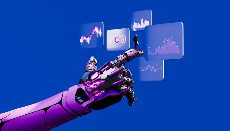 AI Hand Analyzing Financial Data Graphs for Business Strategy