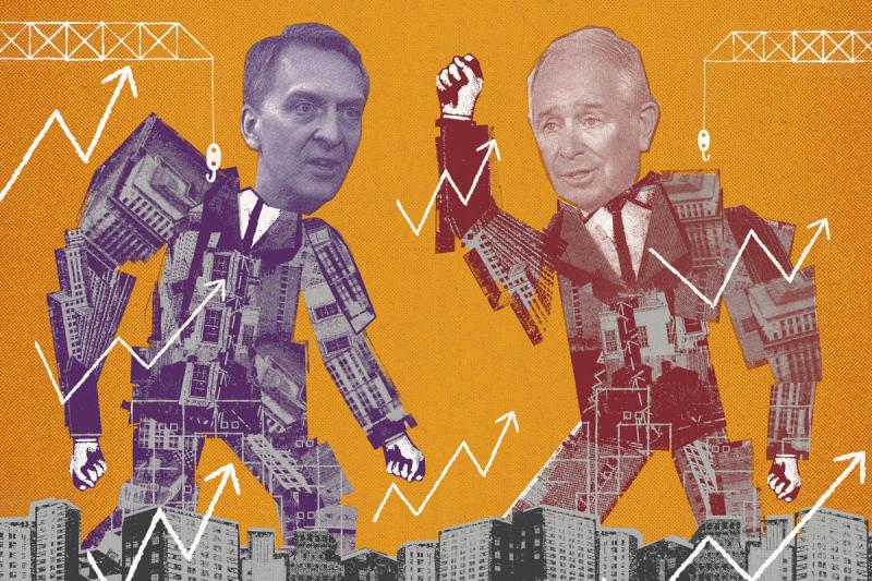 Bruce Flatt and Stephen Schwarzman. (Illustrations by Ben Jones; photos via Bloomberg) Bruce Flatt and Stephen Schwarzman. (Illustrations by Ben Jones; photos via Bloomberg)