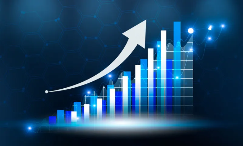 Graphical Growth Trend with Futuristic Design. Financial Success Bar Chart with Rising Arrow. Digital Business Growth Visualization. Modern Economic Chart Illustration. Blue Themed Rising Data Bars Graphical Growth Trend with Futuristic Design. Financial Success Bar Chart with Rising Arrow. Digital Business Growth Visualization. Modern Economic Chart Illustration. Blue Themed Rising Data Bars