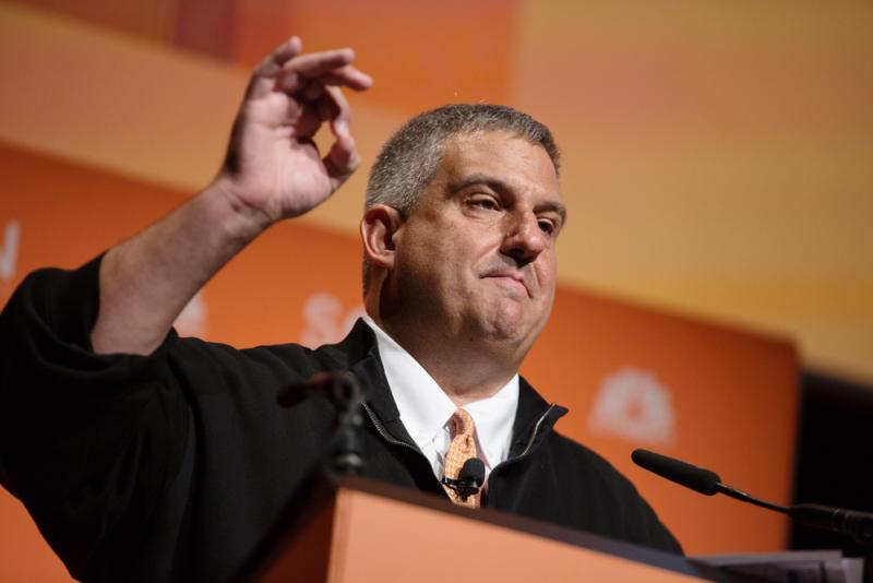 Larry Robbins of Glenview Capital Management speaks during the Sohn Investment Conference (Alex Flynn/Bloomberg)