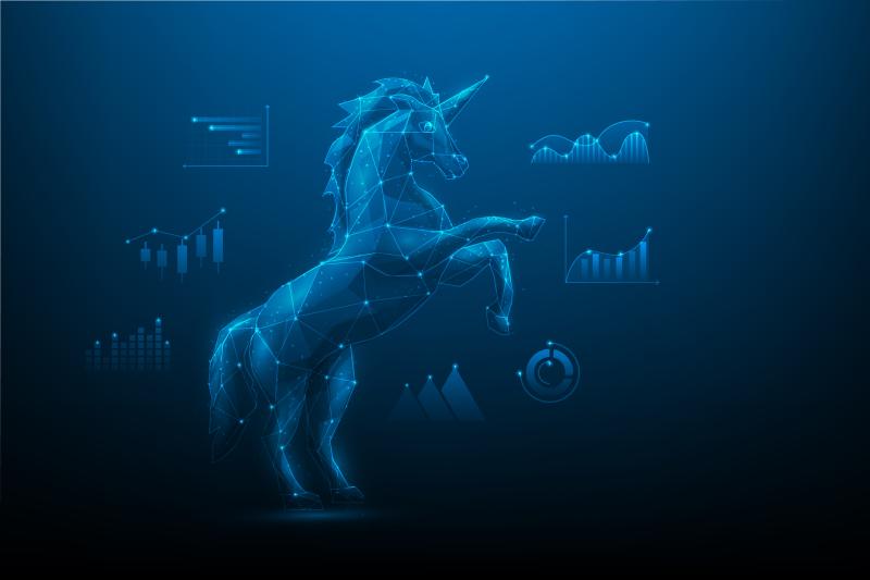 Business unicorn startup and arrow graph growth