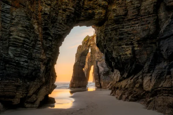 Natural Rock Arches on Cathedrals Beach (playa de las catedrales), Ribadeo, Galicia, Spain 